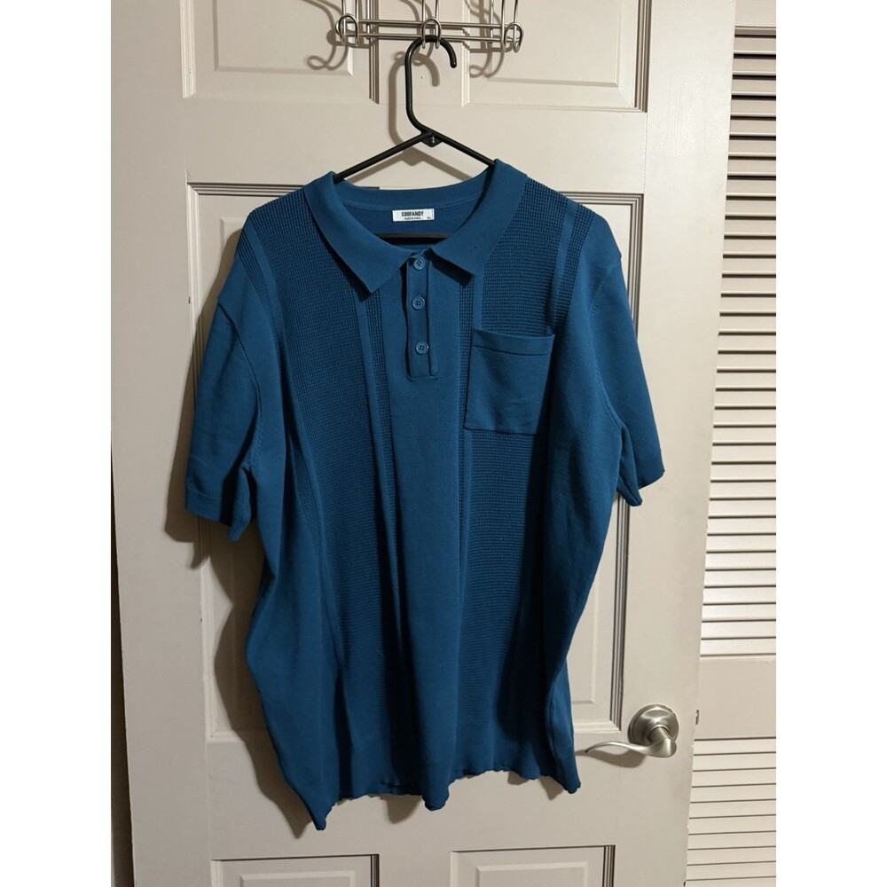 COOFANDY Mens Polo Shirts Short Sleeve Casual Knit Textured Shirt Size 2XL Blue